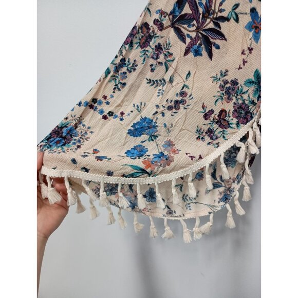 Anandas Collection BOHO Top Womens Large Floral Flare Sleeve Tassel Trim Cottage - Picture 5 of 9